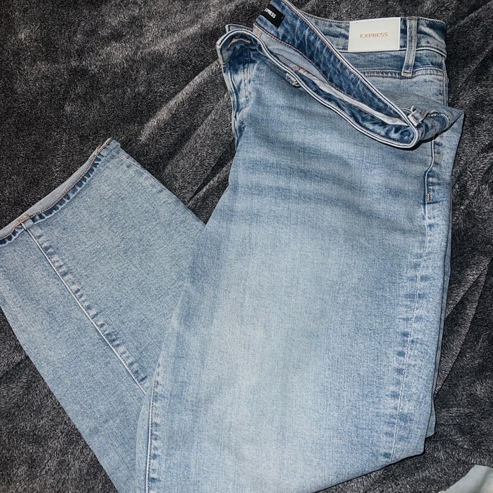 Express Light Blue Denim Jeans with Gold Logo Patch